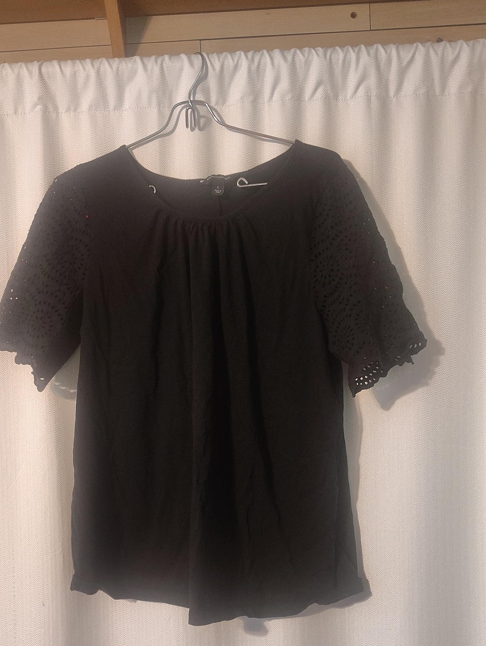 Banana Republic Black Eyelet Sleeve Top